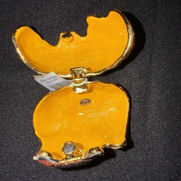 Enamel Metal Trinket Box of A Cat with Crystal Embelishment Vintage - Picture 5 of 11